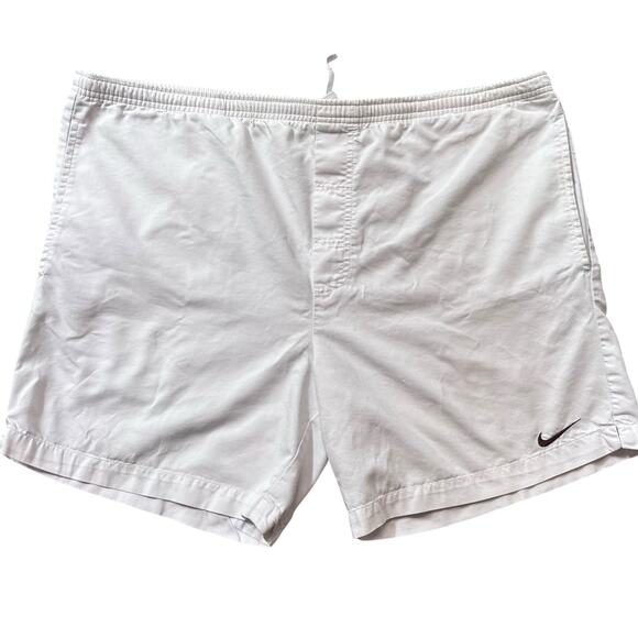 Vtg Nike 90s White Lightweight Canvas Dri Fit Tennis Shorts Medium Brown Swoosh - Picture 1 of 6